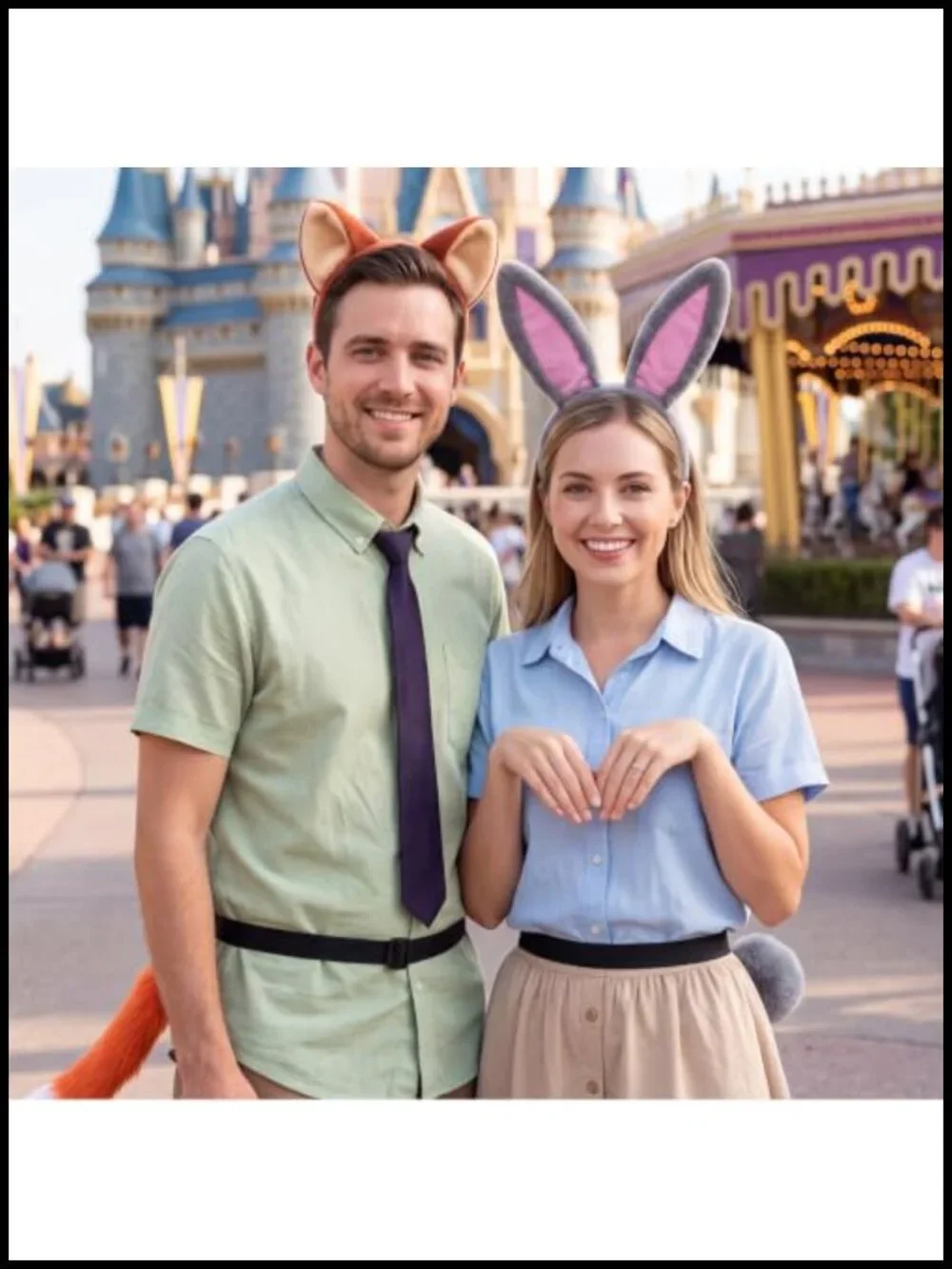 Halloween Couple Costume Set Rabbit & Fox Headbands Tails Tie Cosplay
